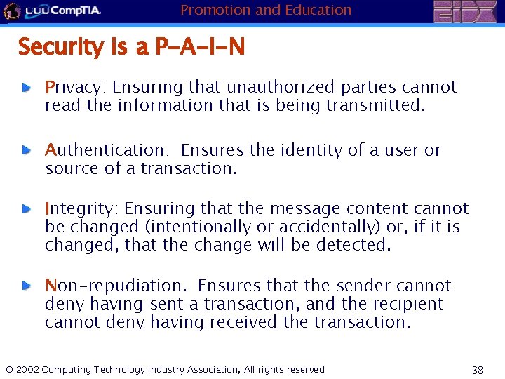 Promotion and Education Security is a P-A-I-N Privacy: Ensuring that unauthorized parties cannot read