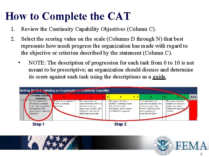 How to Complete the CAT 1. Review the Continuity Capability Objectives (Column C). 2.