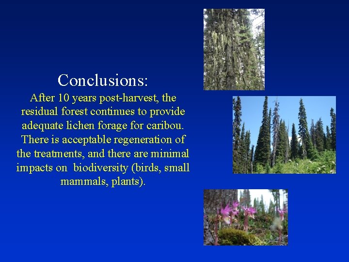 Conclusions: After 10 years post-harvest, the residual forest continues to provide adequate lichen forage