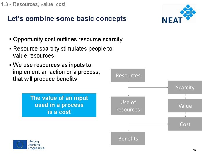 1. 3 - Resources, value, cost Chapter 4 Let’s combine some basic concepts §