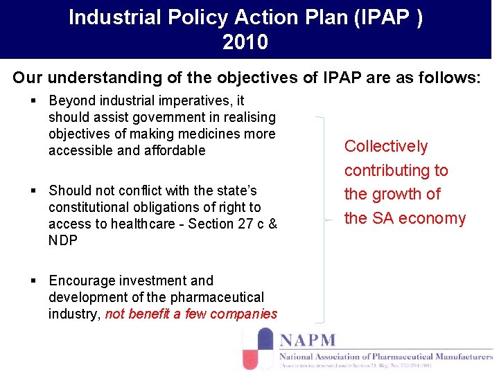 Industrial Policy Action Plan (IPAP ) 2010 Our understanding of the objectives of IPAP