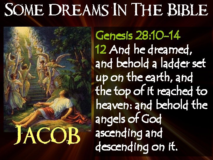 Some Dreams In The Bible Jacob Genesis 28: 10 -14 12 And he dreamed,