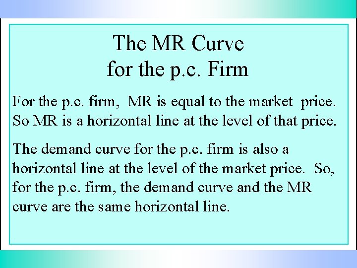 The MR Curve for the p. c. Firm For the p. c. firm, MR