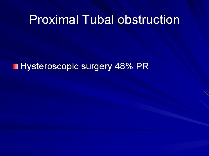 Proximal Tubal obstruction Hysteroscopic surgery 48% PR 