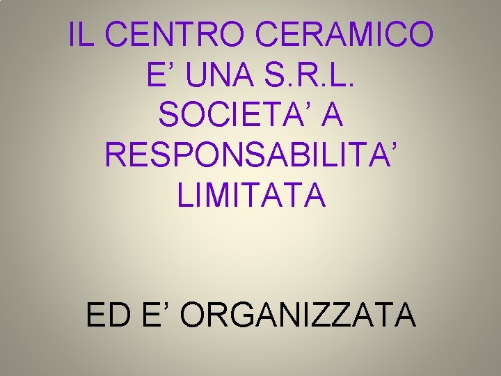 IL CENTRO CERAMICO E’ UNA S. R. L. SOCIETA’ A RESPONSABILITA’ LIMITATA ED E’