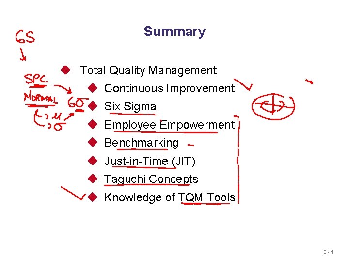 Summary u Total Quality Management u Continuous Improvement u Six Sigma u Employee Empowerment