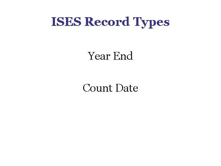 ISES Record Types Year End Count Date ISES Record Types Year End Count Date