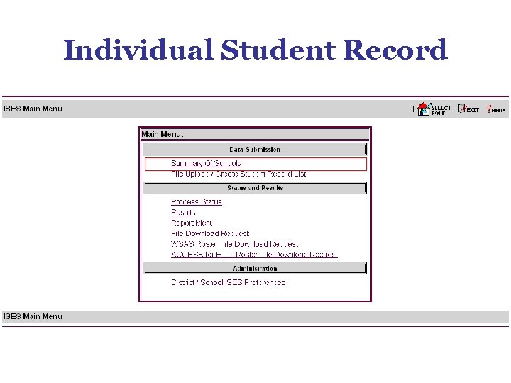 Individual Student Record Individual Student Record