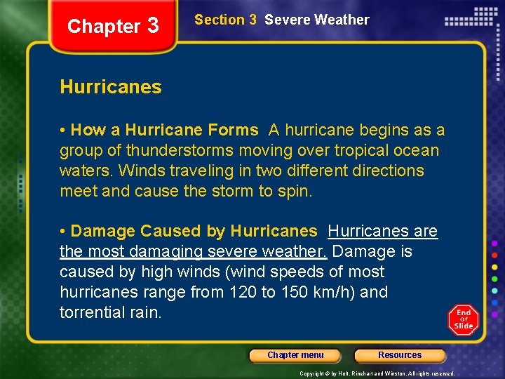 Chapter 3 Section 3 Severe Weather Hurricanes • How a Hurricane Forms A hurricane