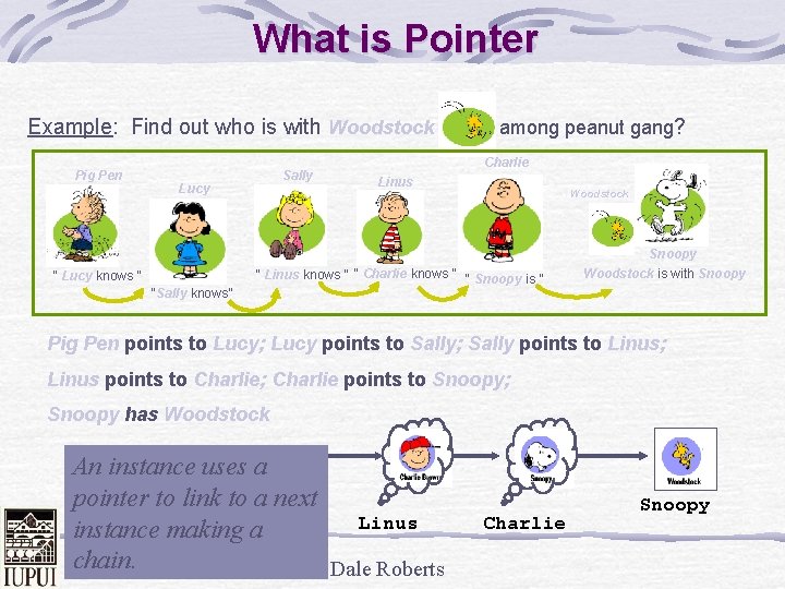 What is Pointer Example: Find out who is with Woodstock Pig Pen Sally Lucy