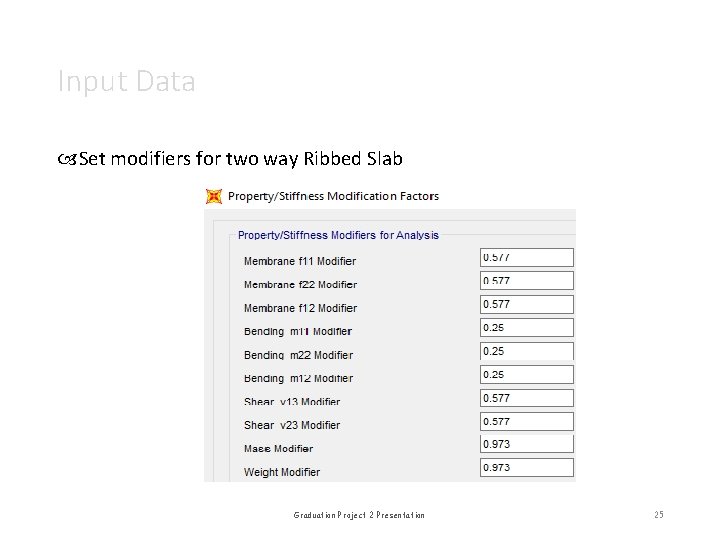 Input Data Set modifiers for two way Ribbed Slab Graduation Project 2 Presentation 25