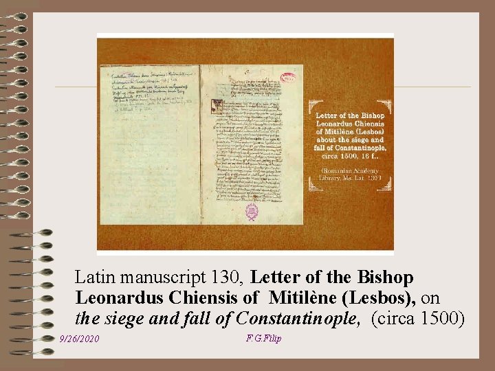 Latin manuscript 130, Letter of the Bishop Leonardus Chiensis of Mitilène (Lesbos), on the