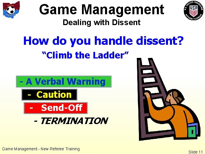 Game Management Dealing with Dissent How do you handle dissent? “Climb the Ladder” -