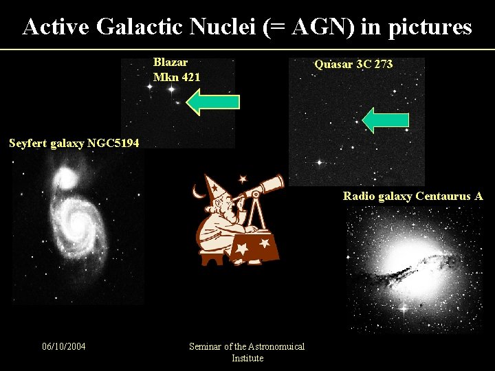 Active Galactic Nuclei (= AGN) in pictures Blazar Mkn 421 Quasar 3 C 273