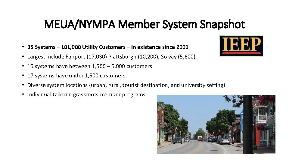 MEUA/NYMPA Member System Snapshot • 35 Systems – 101, 000 Utility Customers – in