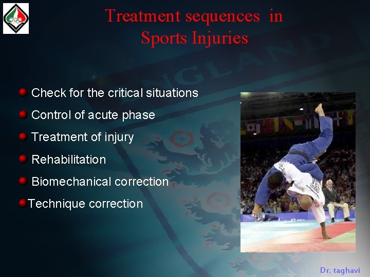 Treatment sequences in Sports Injuries Check for the critical situations Control of acute phase