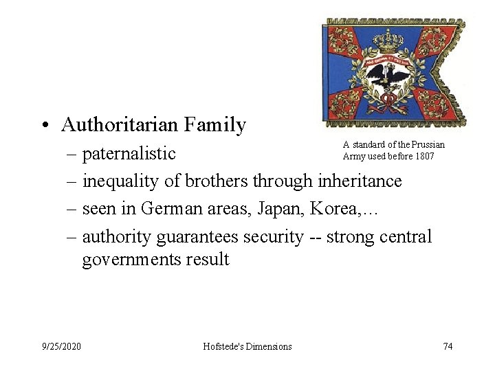  • Authoritarian Family A standard of the Prussian Army used before 1807 –