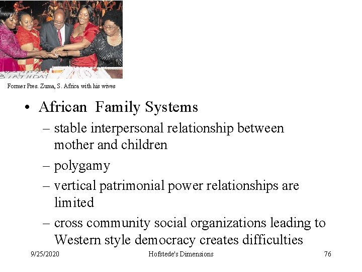 Former Pres. Zuma, S. Africa with his wives • African Family Systems – stable