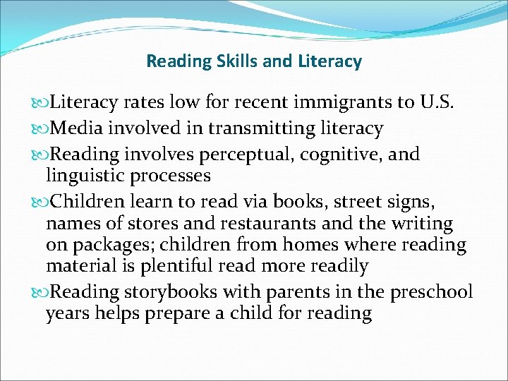 Reading Skills and Literacy rates low for recent immigrants to U. S. Media involved