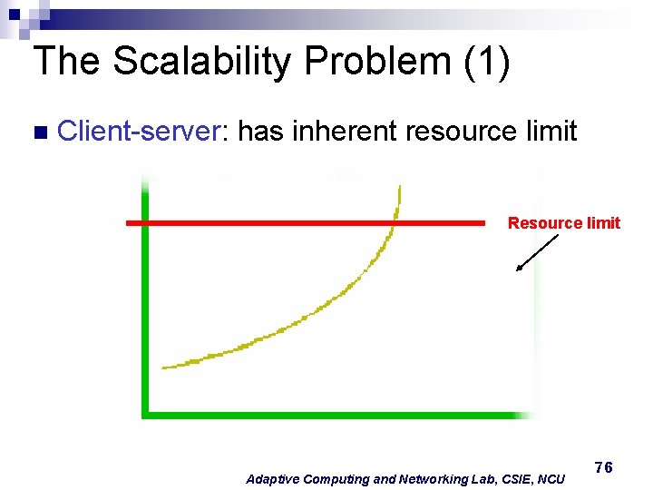 The Scalability Problem (1) n Client-server: has inherent resource limit Resource limit Adaptive Computing The Scalability Problem (1) n Client-server: has inherent resource limit Resource limit Adaptive Computing