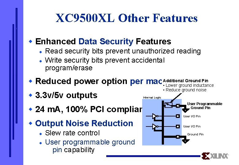 XC 9500 XL Other Features w Enhanced Data Security Features l l Read security