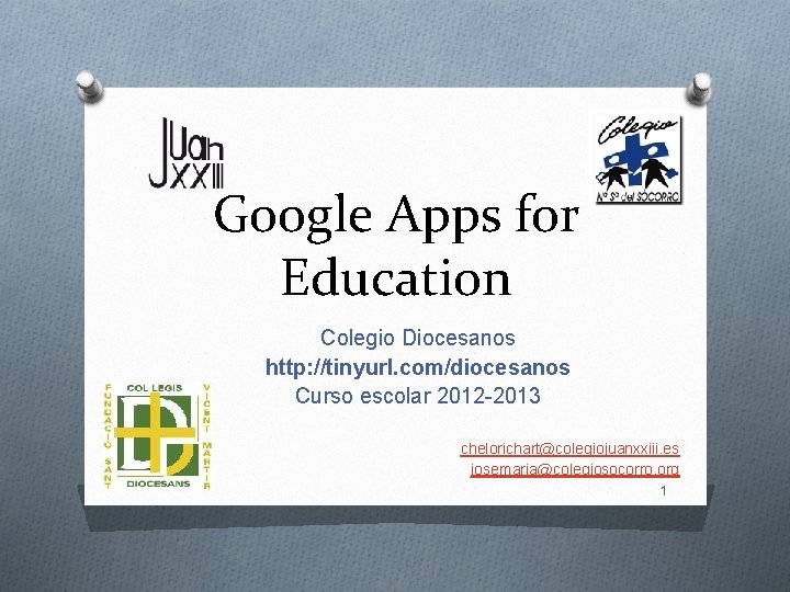 Google Apps for Education Colegio Diocesanos http: //tinyurl. com/diocesanos Curso escolar 2012 -2013 chelorichart@colegiojuanxxiii.