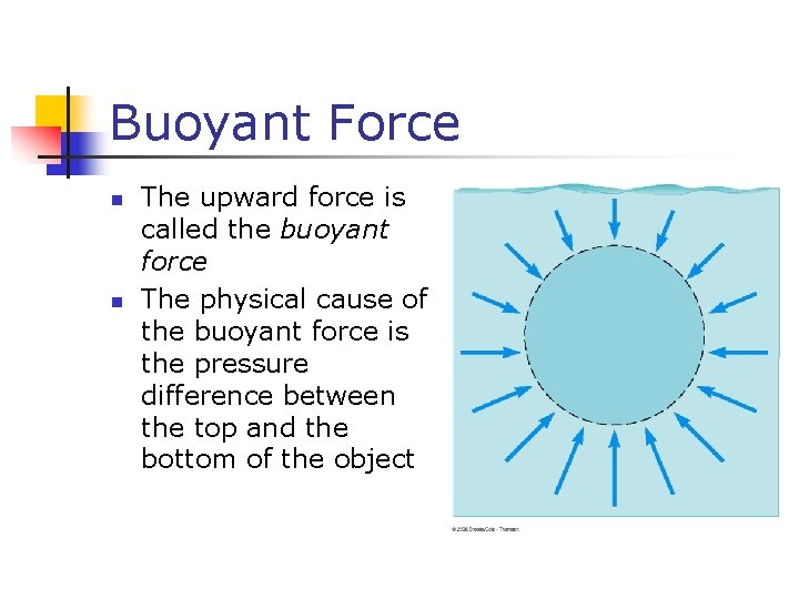 Buoyant Force n n The upward force is called the buoyant force The physical