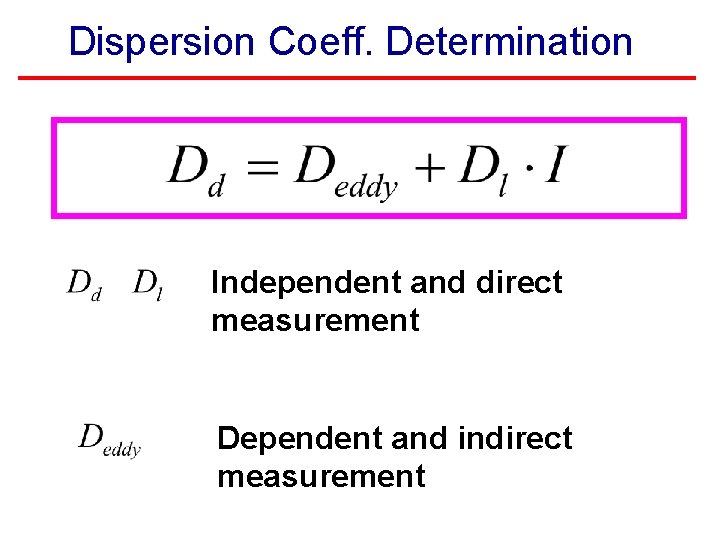 Dispersion Coeff. Determination Independent and direct measurement Dependent and indirect measurement 