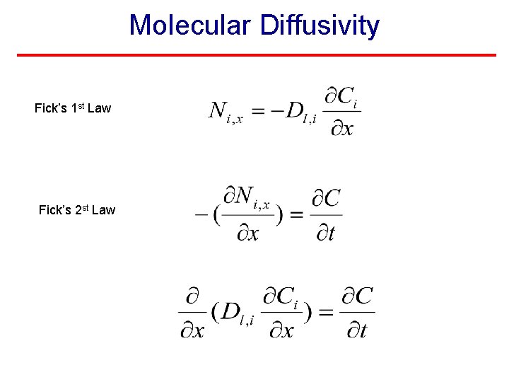 Molecular Diffusivity Fick’s 1 st Law Fick’s 2 st Law 