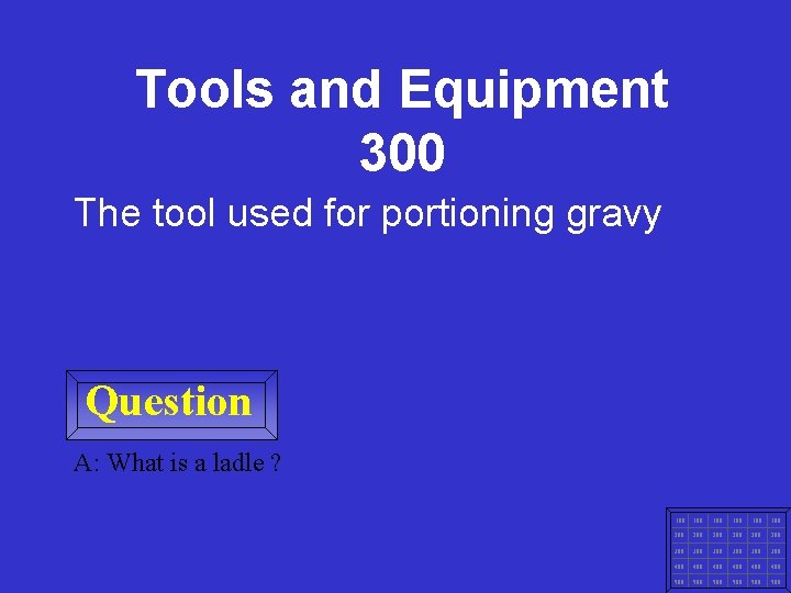 Tools and Equipment 300 The tool used for portioning gravy Question A: What is