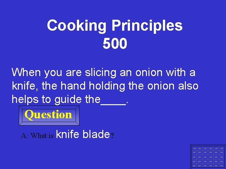 Cooking Principles 500 When you are slicing an onion with a knife, the hand