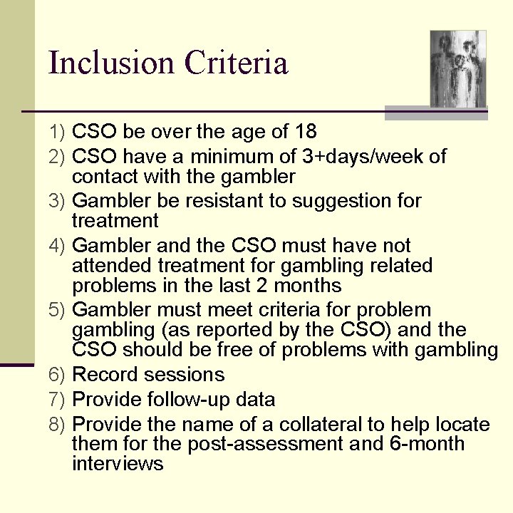 Inclusion Criteria 1) CSO be over the age of 18 2) CSO have a