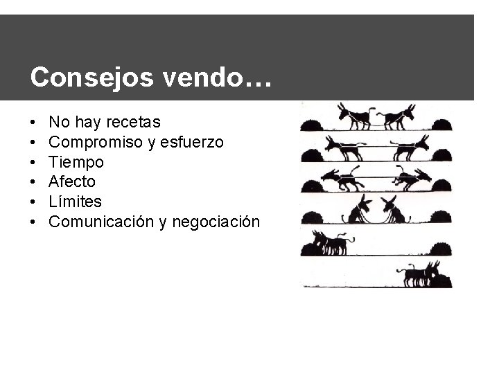 Consejos vendo… • • • No hay recetas Compromiso y esfuerzo Tiempo Afecto Límites