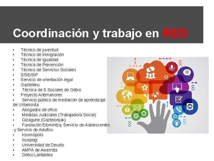 Coordinación y trabajo en RED • Técnico de juventud • Técnico de Inmigración •