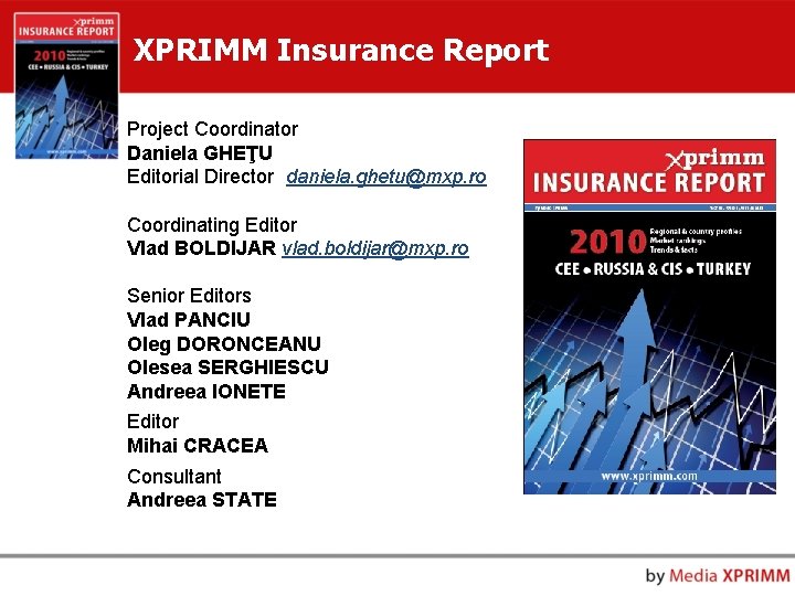 XPRIMM Insurance Report Project Coordinator Daniela GHEŢU Editorial Director daniela. ghetu@mxp. ro Coordinating Editor