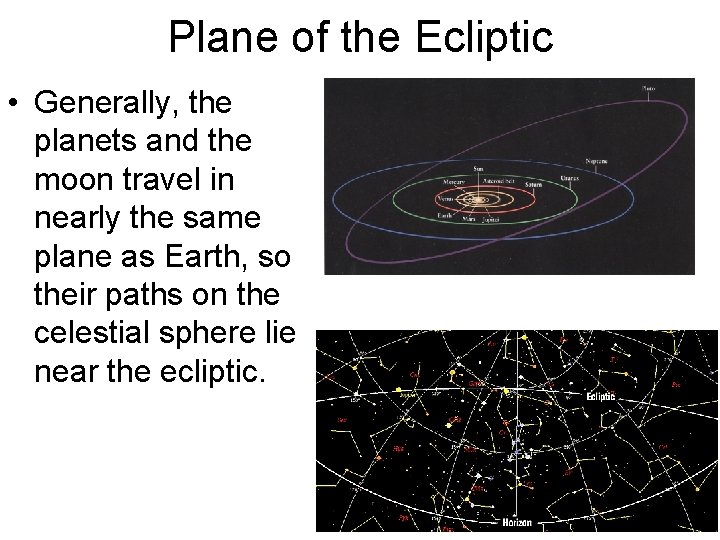 Plane of the Ecliptic • Generally, the planets and the moon travel in nearly