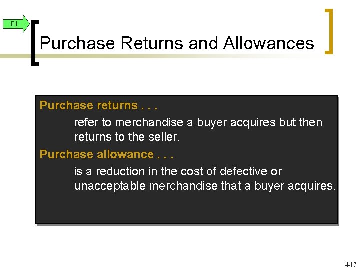 P 1 Purchase Returns and Allowances Purchase returns. . . refer to merchandise a P 1 Purchase Returns and Allowances Purchase returns. . . refer to merchandise a