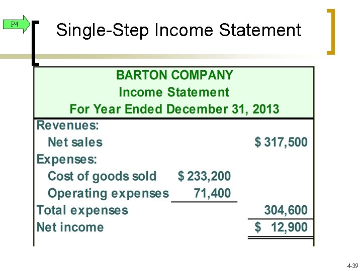 P 4 Single-Step Income Statement 4 -39 P 4 Single-Step Income Statement 4 -39