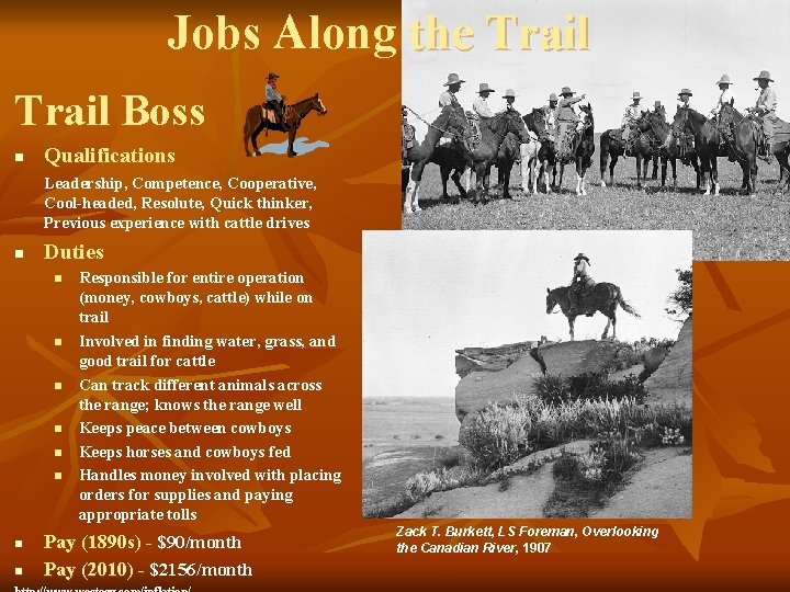 Jobs Along the Trail Boss n Qualifications Leadership, Competence, Cooperative, Cool-headed, Resolute, Quick thinker,