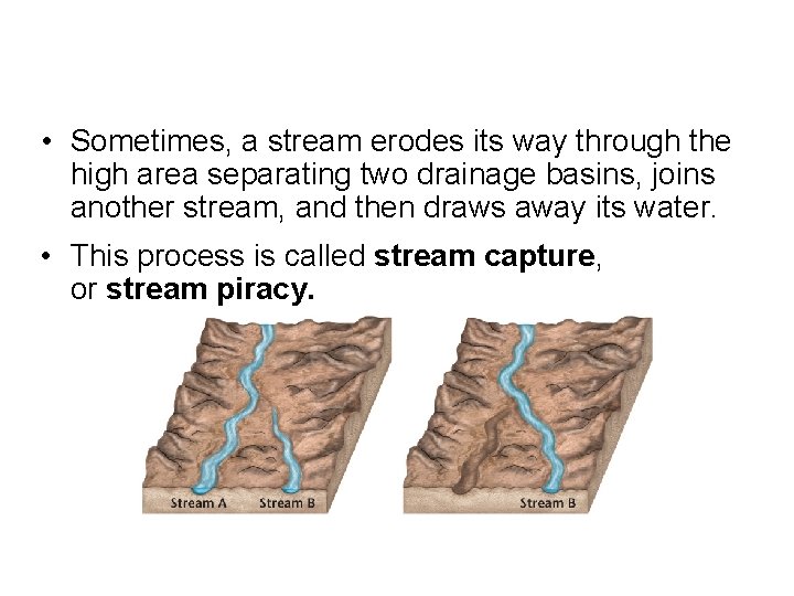  • Sometimes, a stream erodes its way through the high area separating two