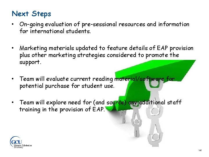 Next Steps • On-going evaluation of pre-sessional resources and information for international students. •