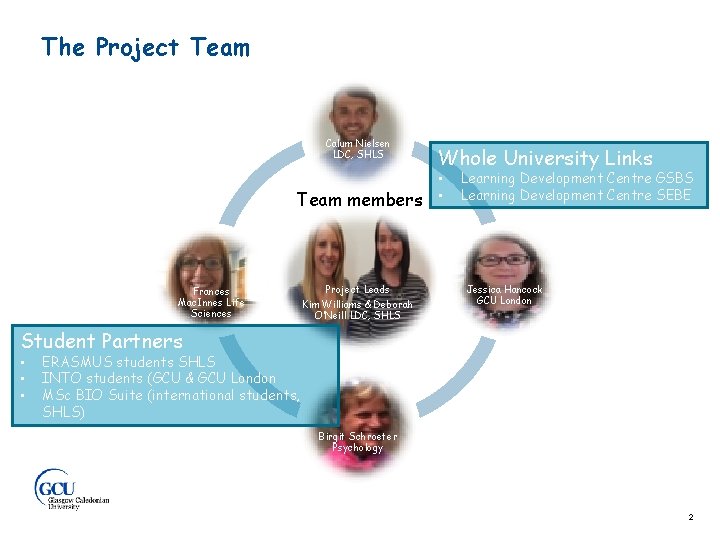 The Project Team Calum Nielsen LDC, SHLS Team members Frances Mac. Innes Life Sciences