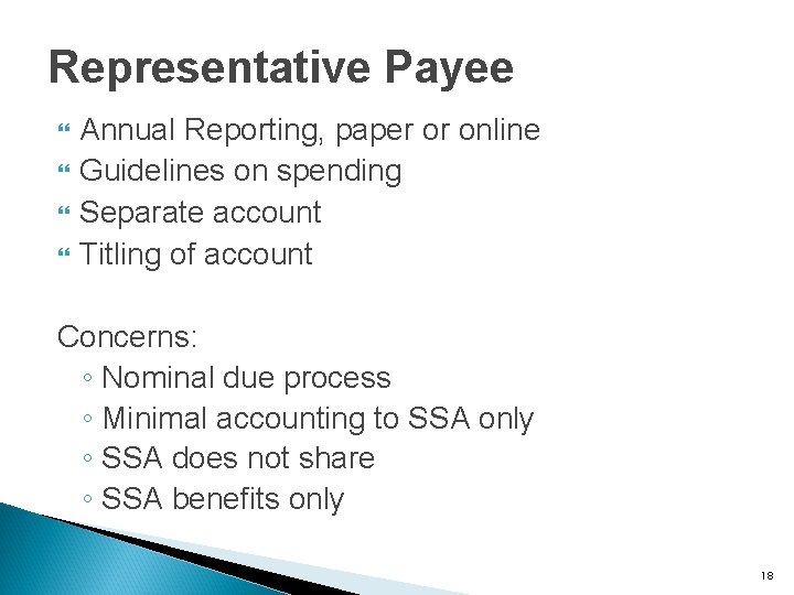 Representative Payee Annual Reporting, paper or online Guidelines on spending Separate account Titling of