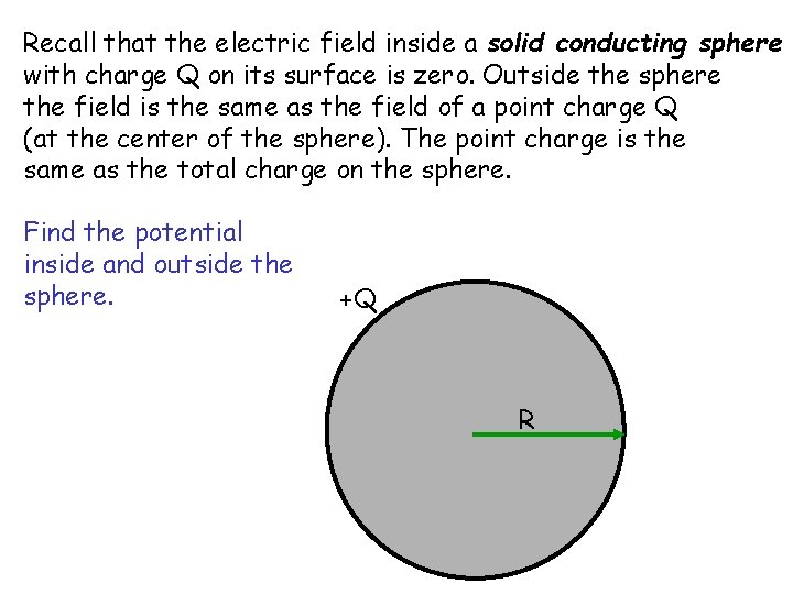 Recall that the electric field inside a solid conducting sphere with charge Q on