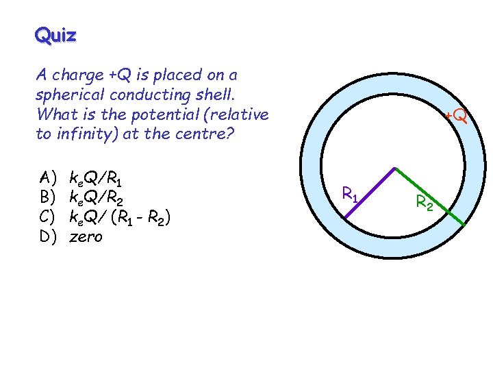 Quiz A charge +Q is placed on a spherical conducting shell. What is the