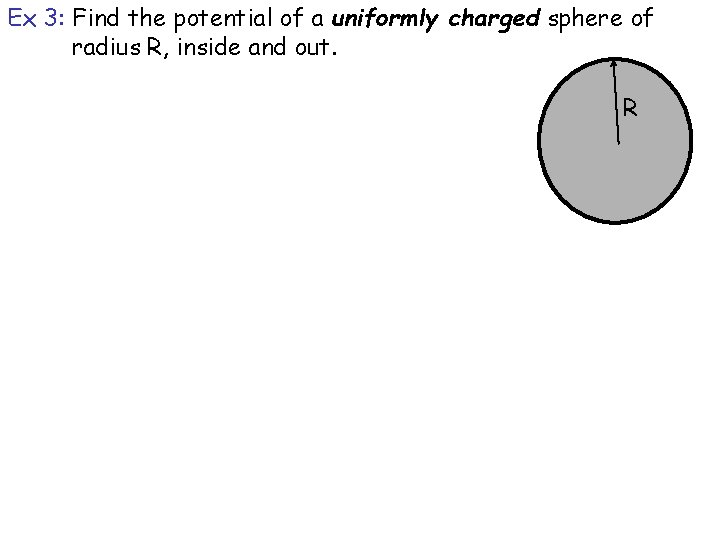 Ex 3: Find the potential of a uniformly charged sphere of radius R, inside