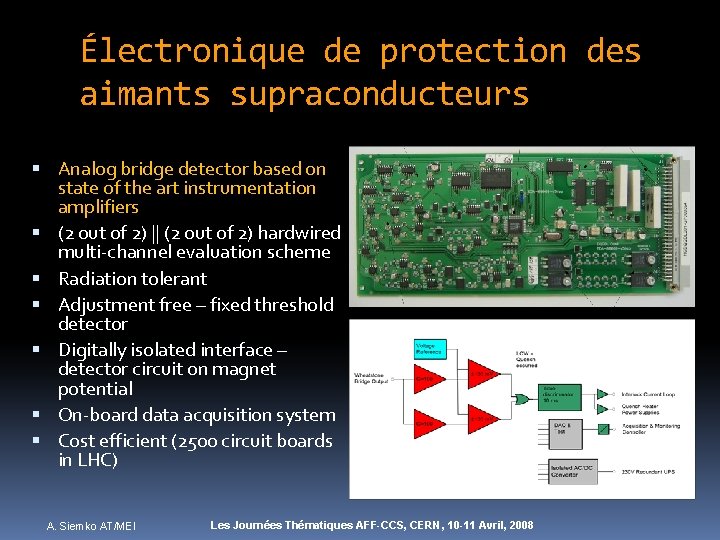 Électronique de protection des aimants supraconducteurs Analog bridge detector based on state of the