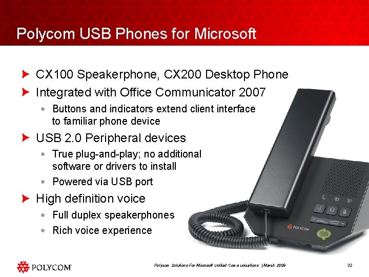 Polycom USB Phones for Microsoft CX 100 Speakerphone, CX 200 Desktop Phone Integrated with