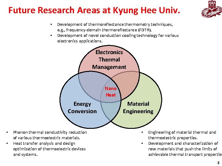 Future Research Areas at Kyung Hee Univ. • • Development of thermoreflectance thermometry techniques,