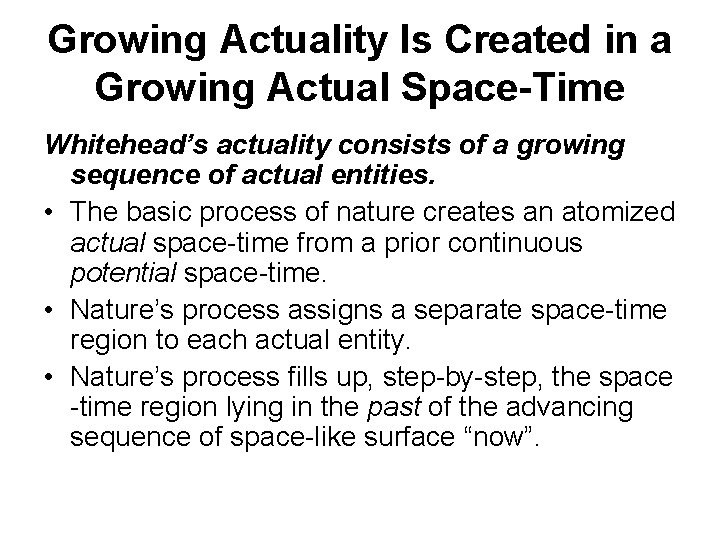 Growing Actuality Is Created in a Growing Actual Space-Time Whitehead’s actuality consists of a